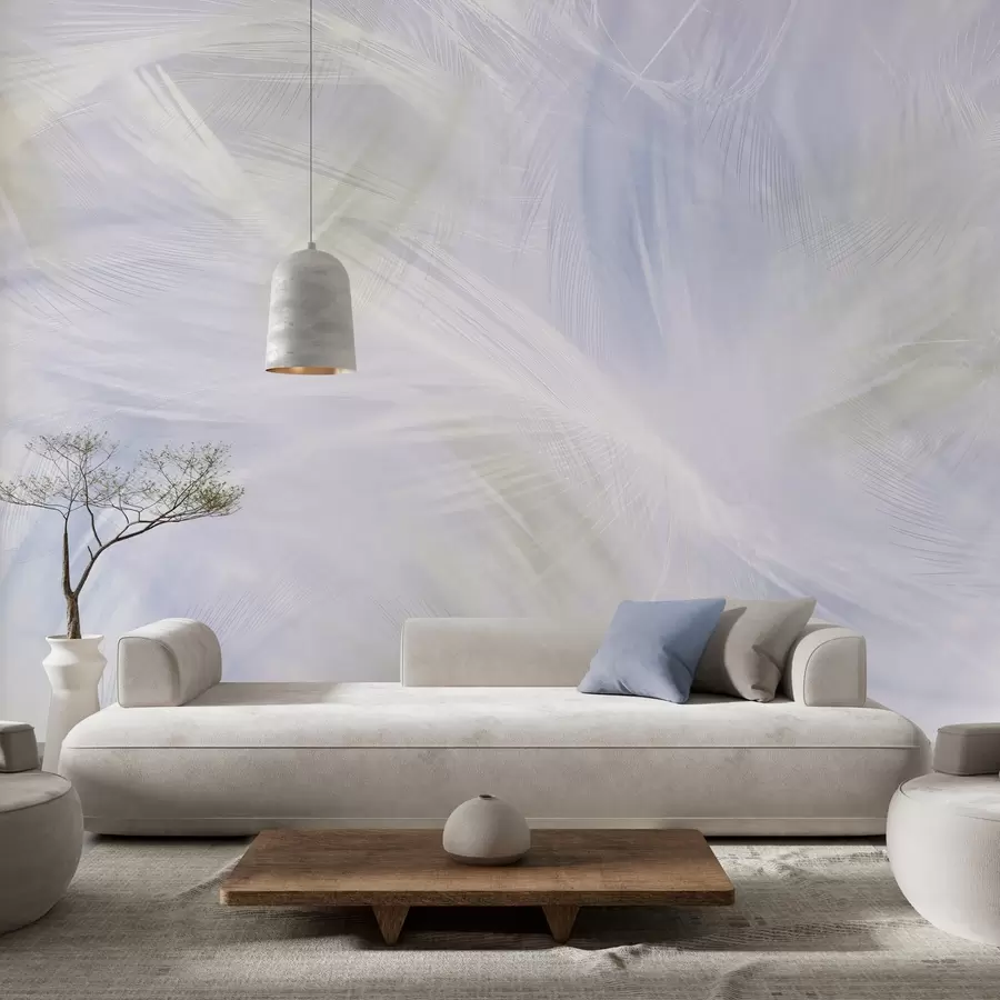 murales de pared plumas vaporosas en tonos beige y azul w04071v1