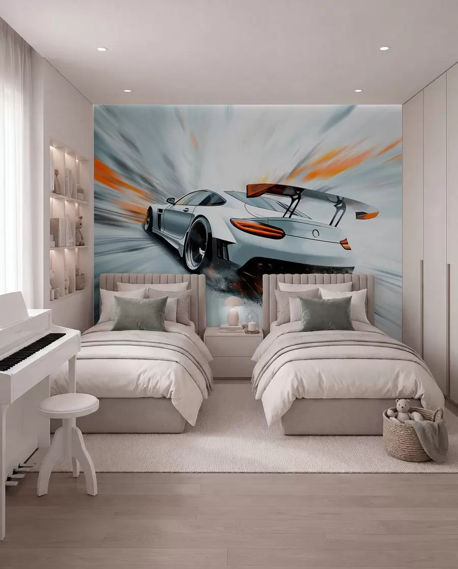 murales de pared un deportivo dinámico que surca el espacio w04074