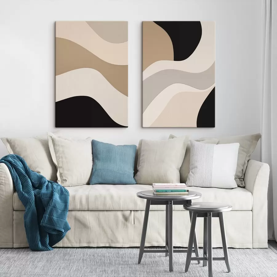 murales de pared Ondas abstractas en tonos beige y negro m00460
