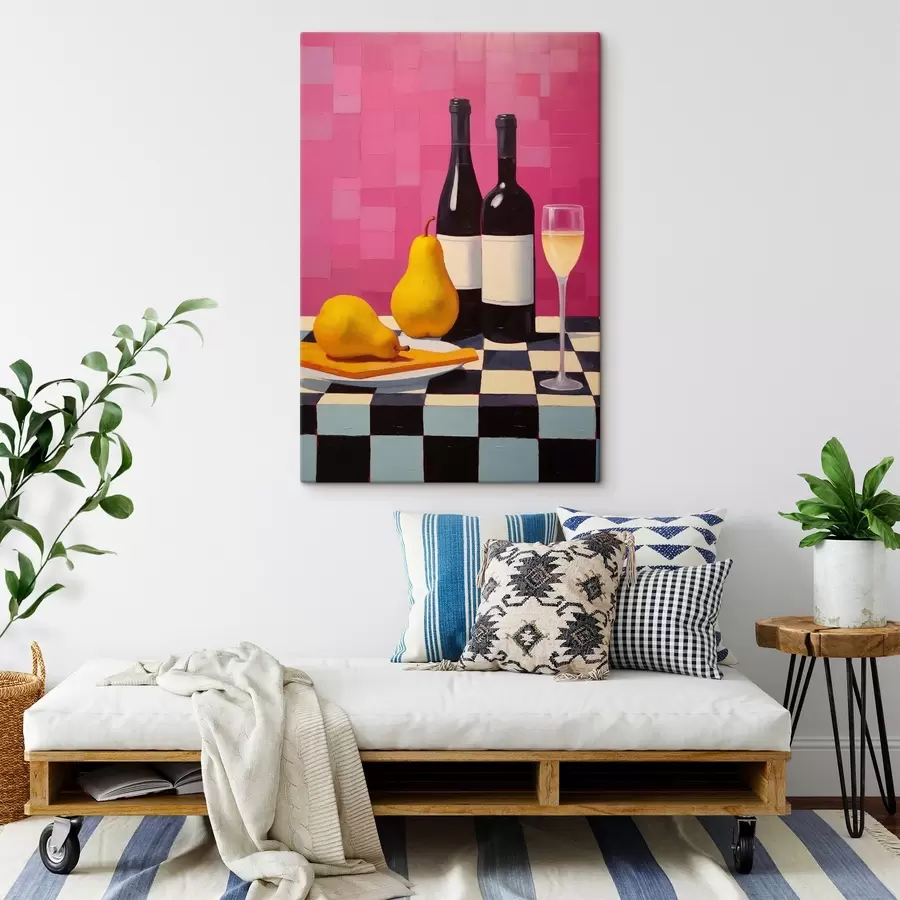 murales de pared Peras, un vaso de vino y dos botellas de vino s44683