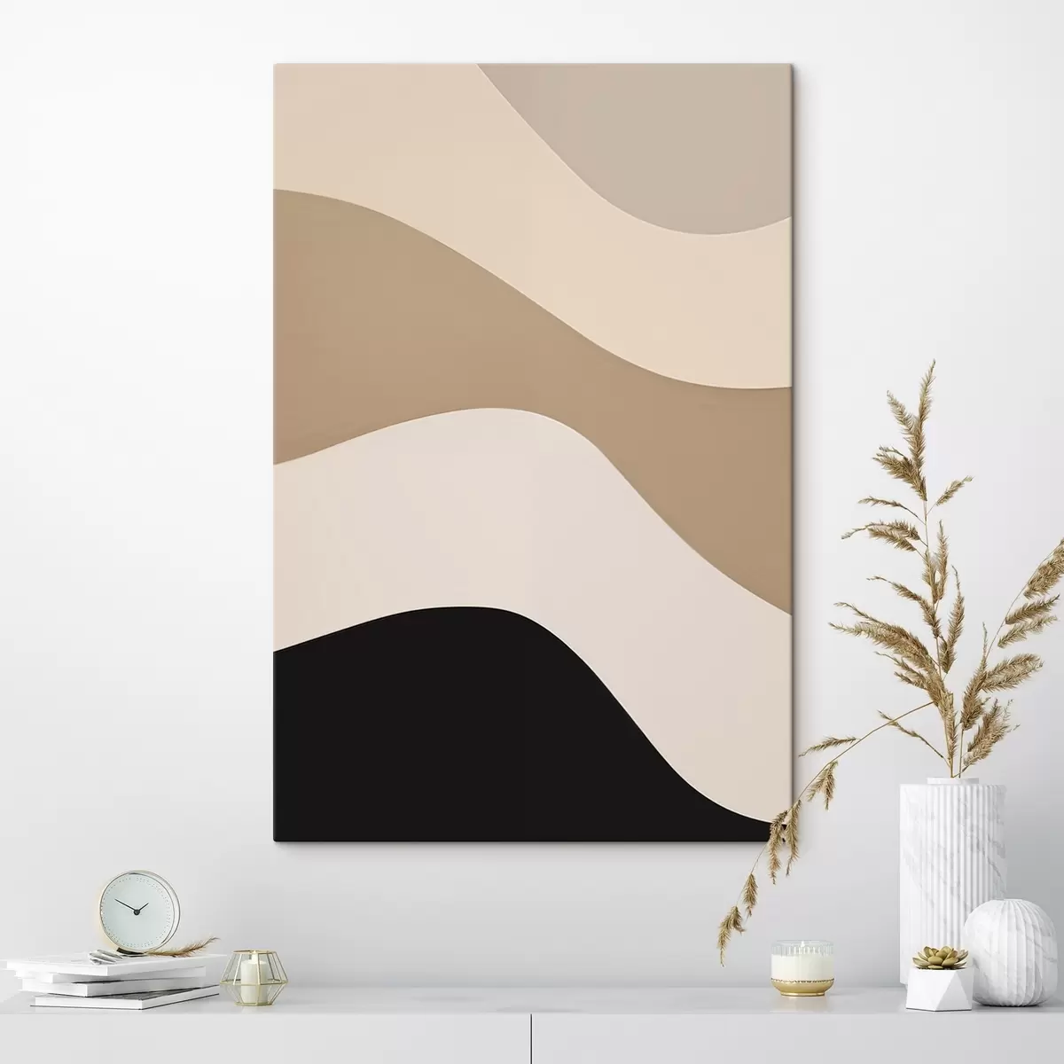 murales de pared Ondas abstractas en beige y negro s44687