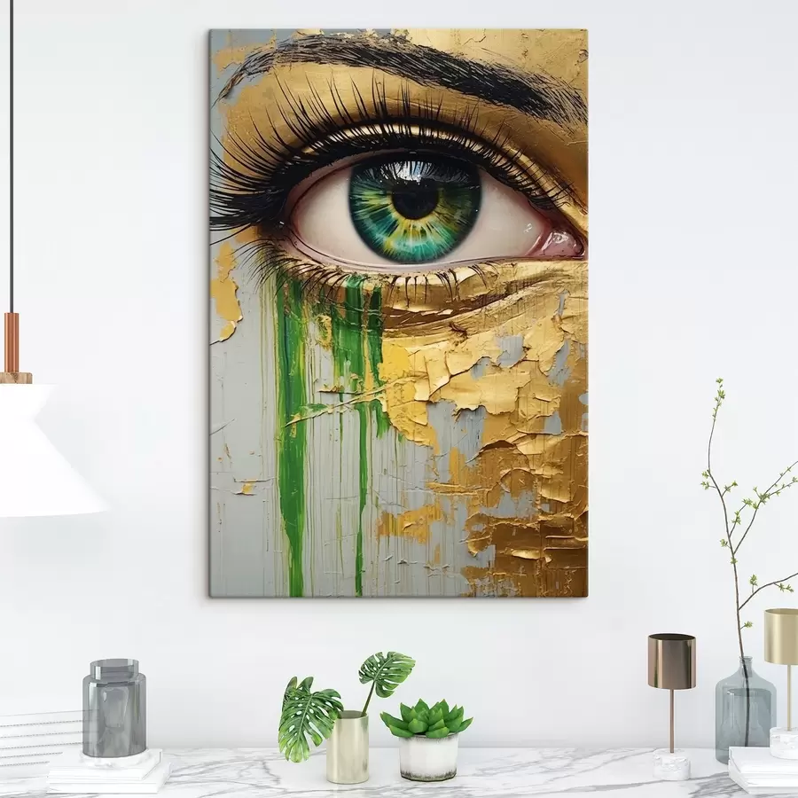 murales de pared Ojo verde sobre fondo de pintura agrietada s44690