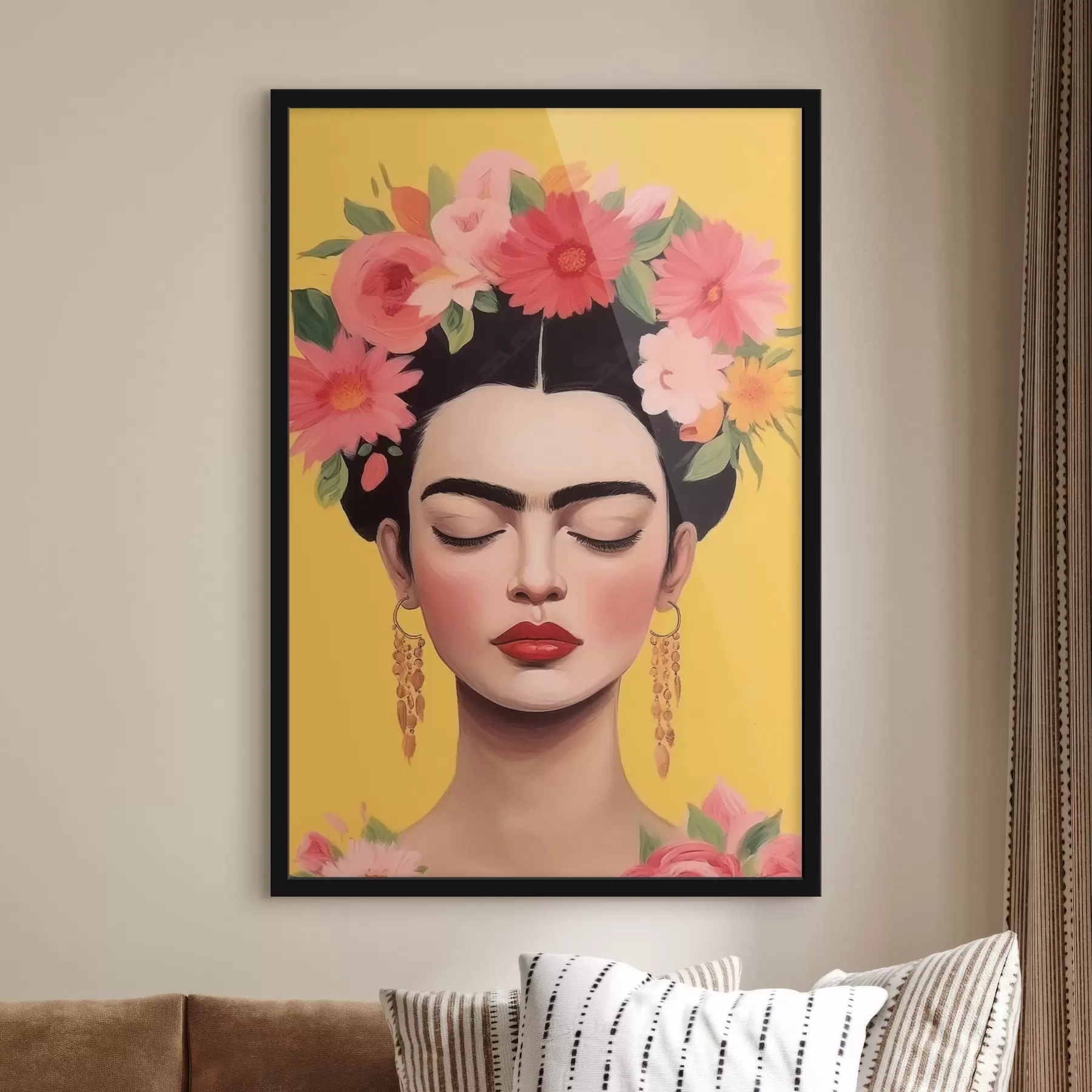 murales de pared Retrato femenino con flores en el pelo f44680