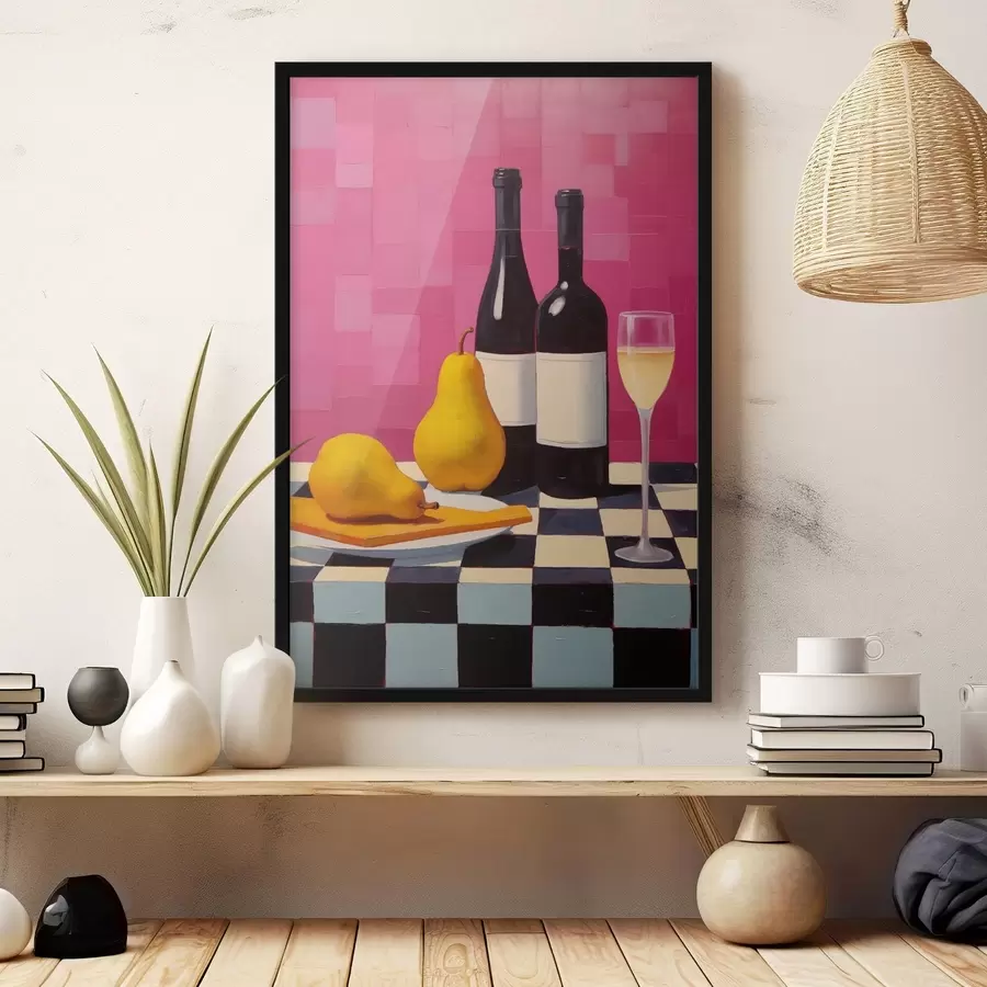 murales de pared Peras, un vaso de vino y dos botellas de vino f44683