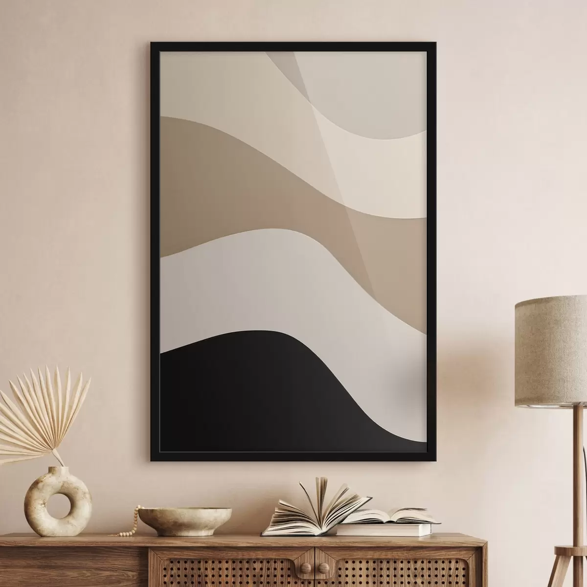Poster Ondas abstractas en beige y negro f44687