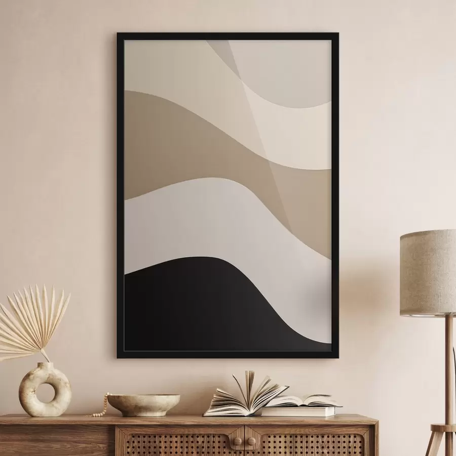 murales de pared Ondas abstractas en beige y negro f44687