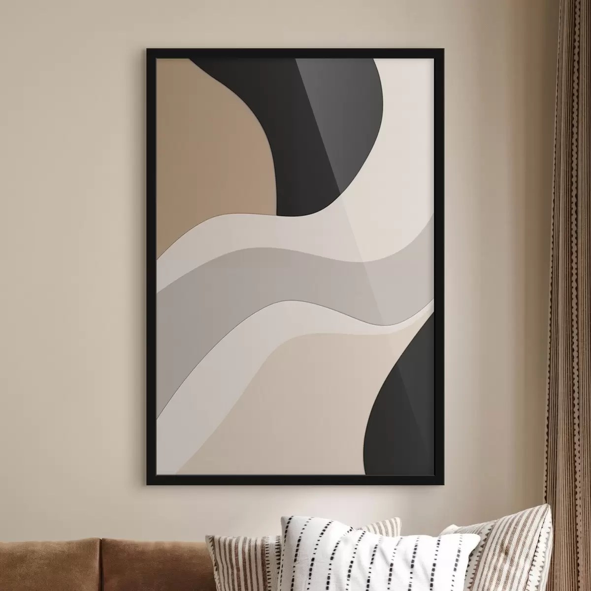 Poster Ondas abstractas en beige y negro f44688