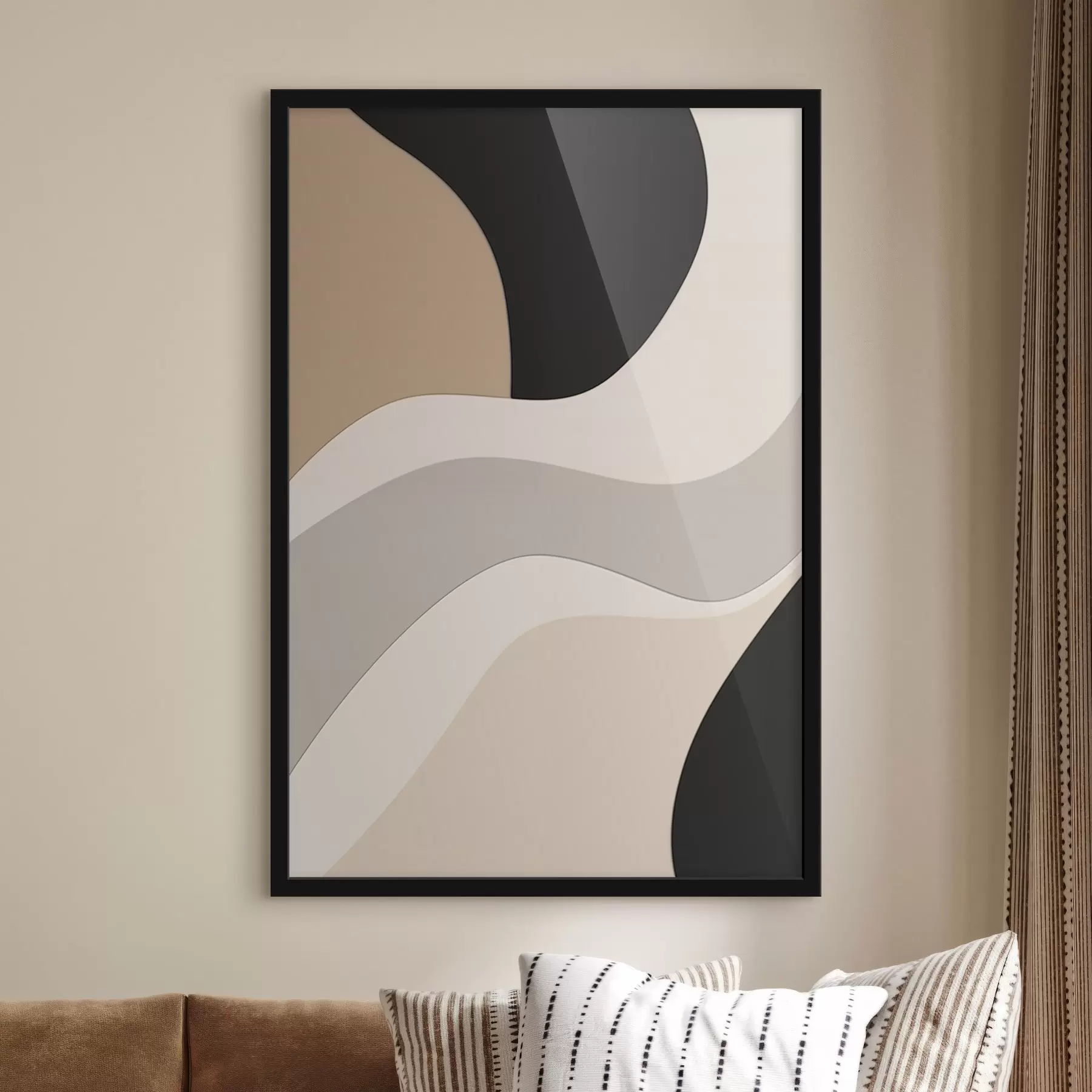 murales de pared Ondas abstractas en beige y negro f44688