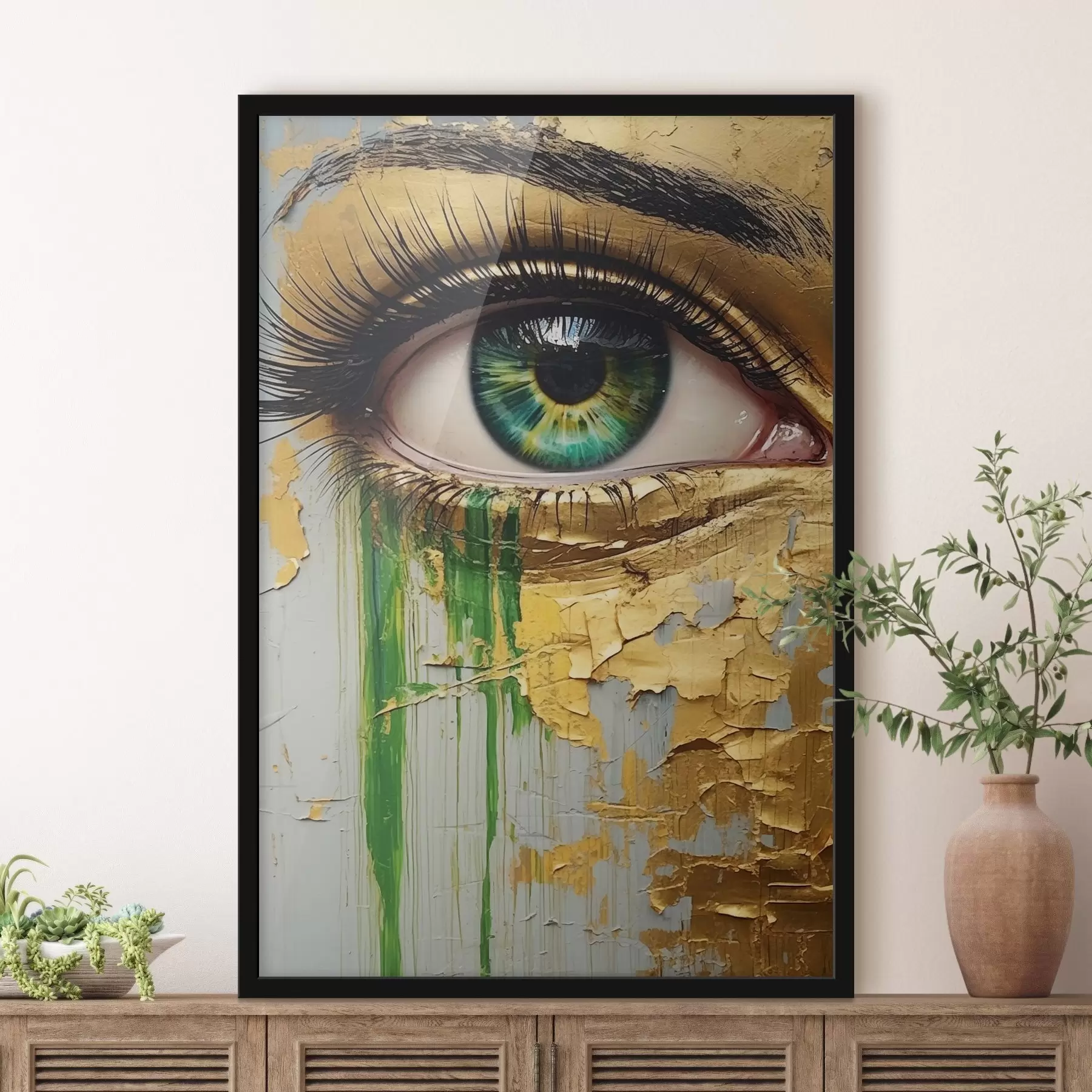 murales de pared Ojo verde sobre fondo de pintura agrietada f44690