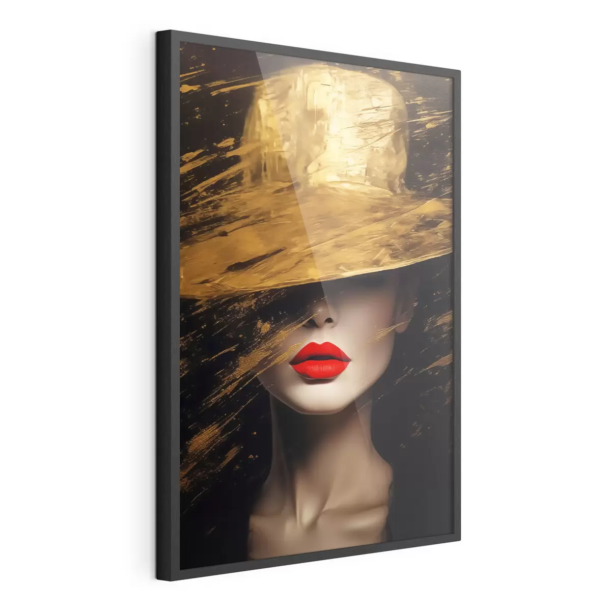 Poster Labios rojos y sombrero dorado f44691