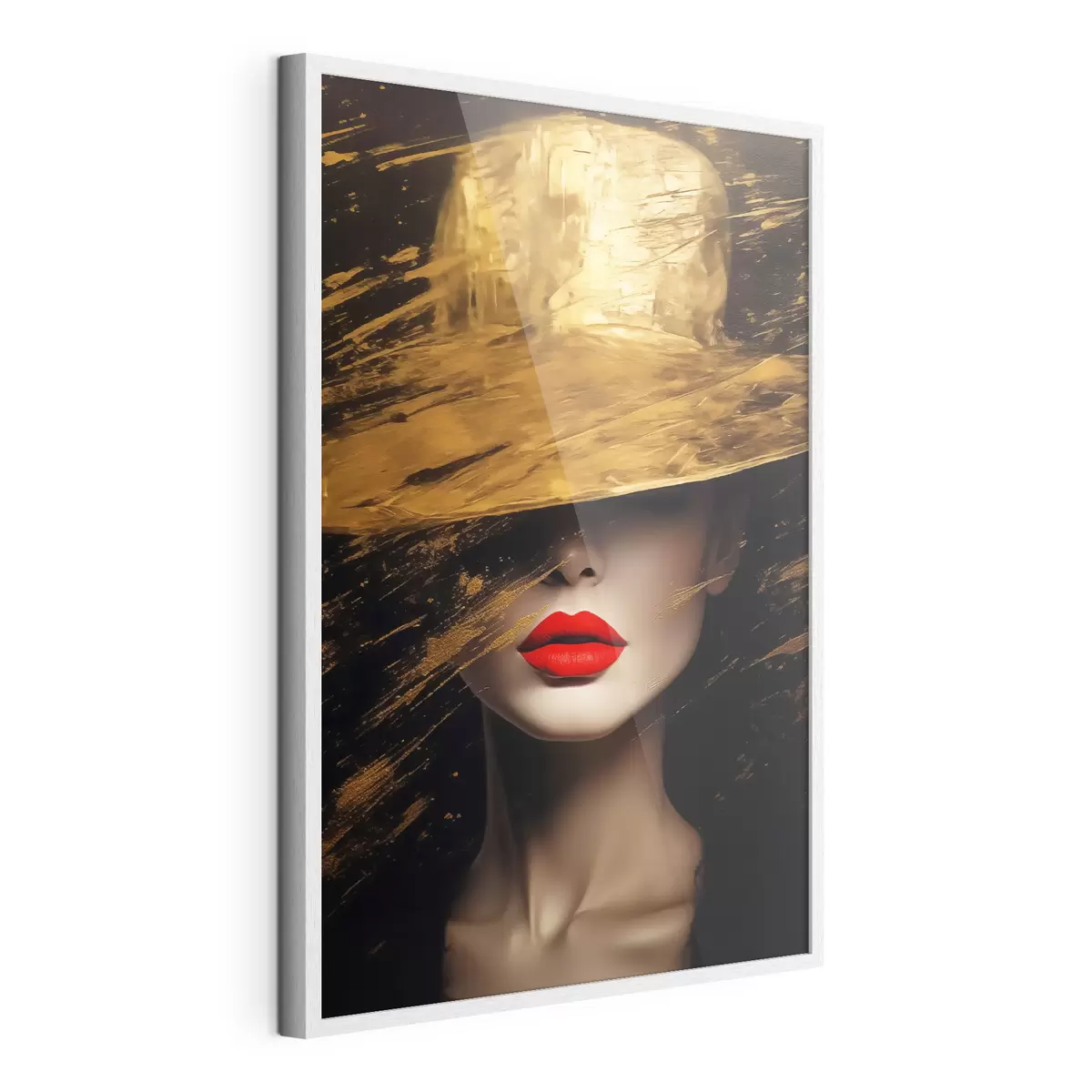 Poster Labios rojos y sombrero dorado f44691