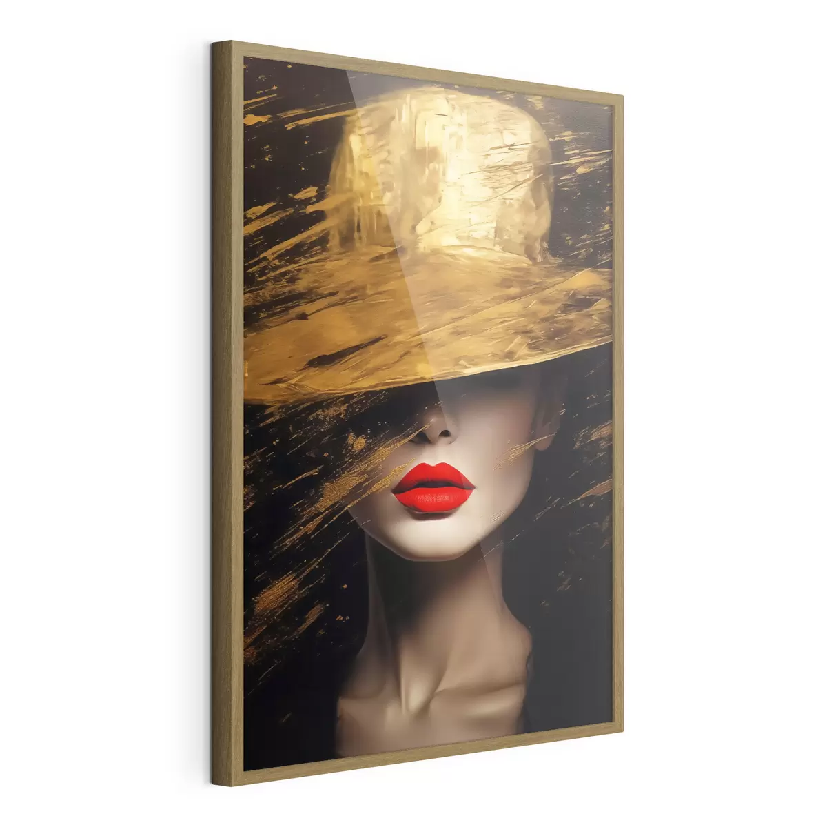 Poster Labios rojos y sombrero dorado f44691