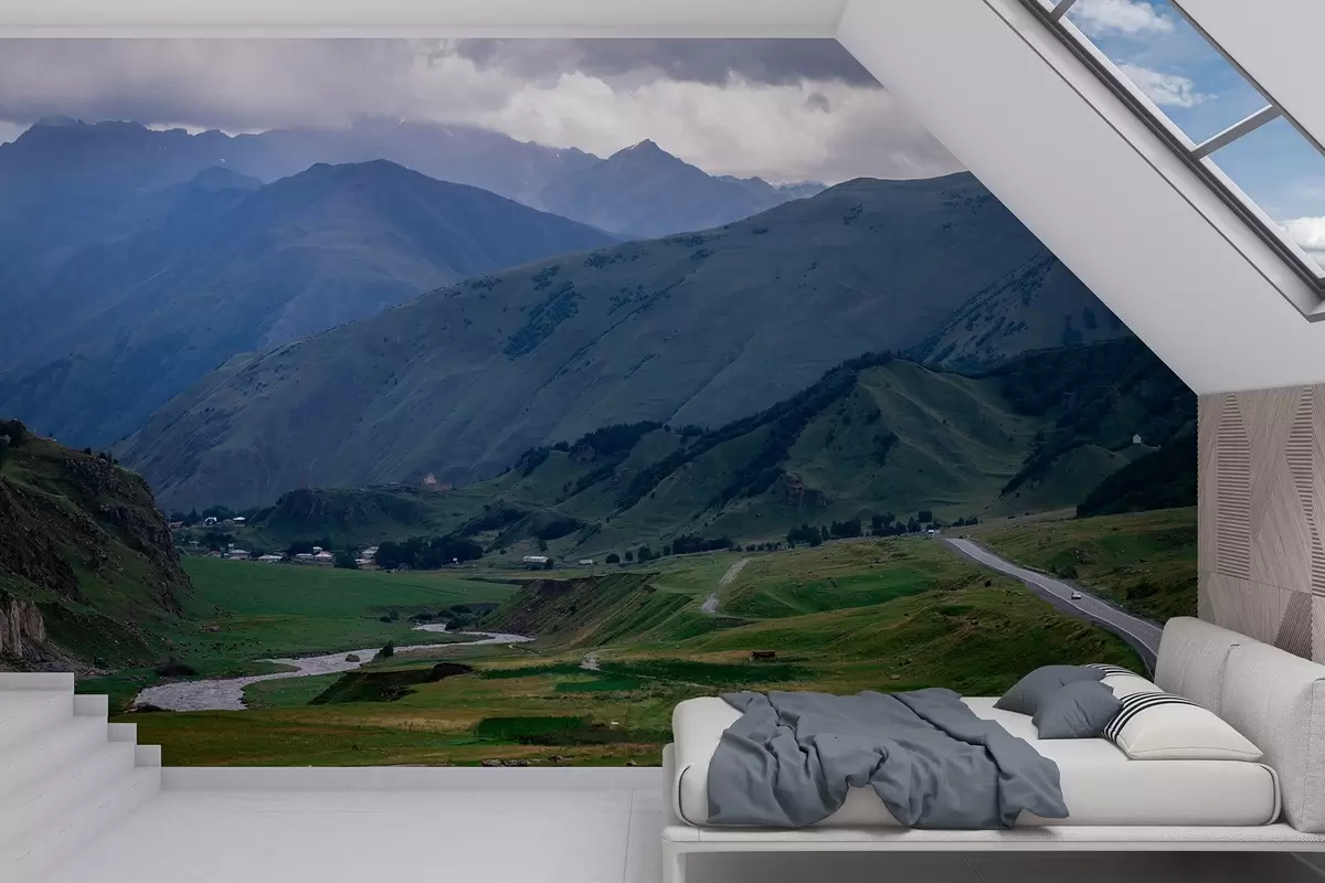 murales de pared Georgia paisajes, montañas, viaje por carretera, realismo w04097