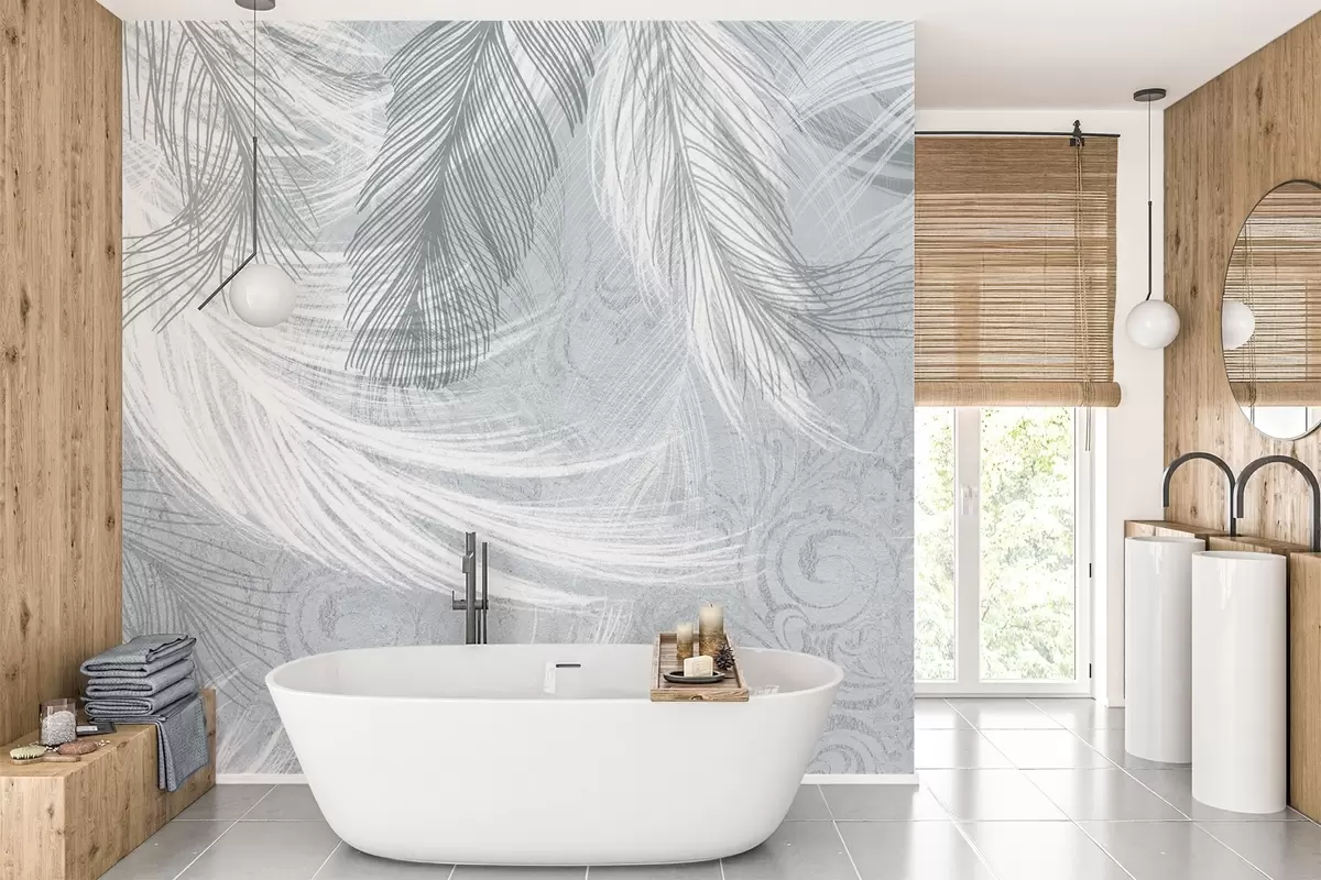 murales de pared Delicadas plumas tonos azules w04102v1