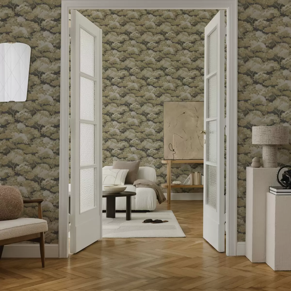 Papel pintado Bosque oscuro con árboles de colores cálidos a00170