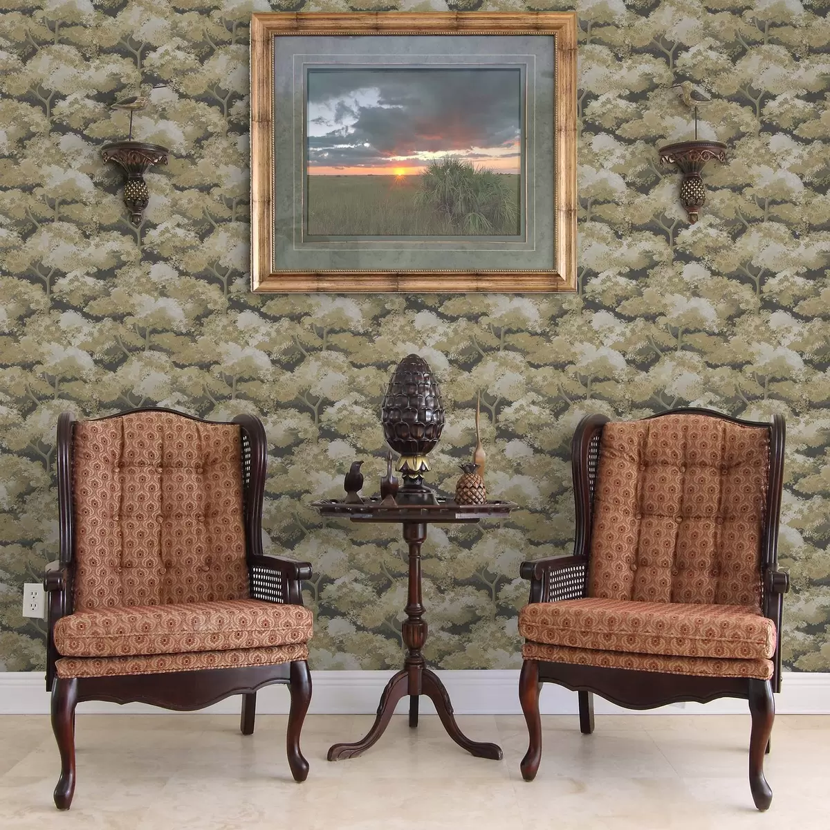 Papel pintado Bosque oscuro con árboles de colores cálidos a00170