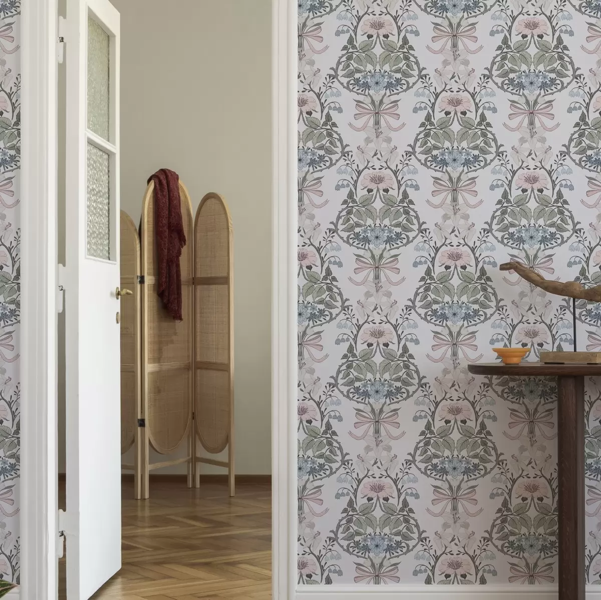 Papel pintado Motivo floral retro con lazos y capullos a00174