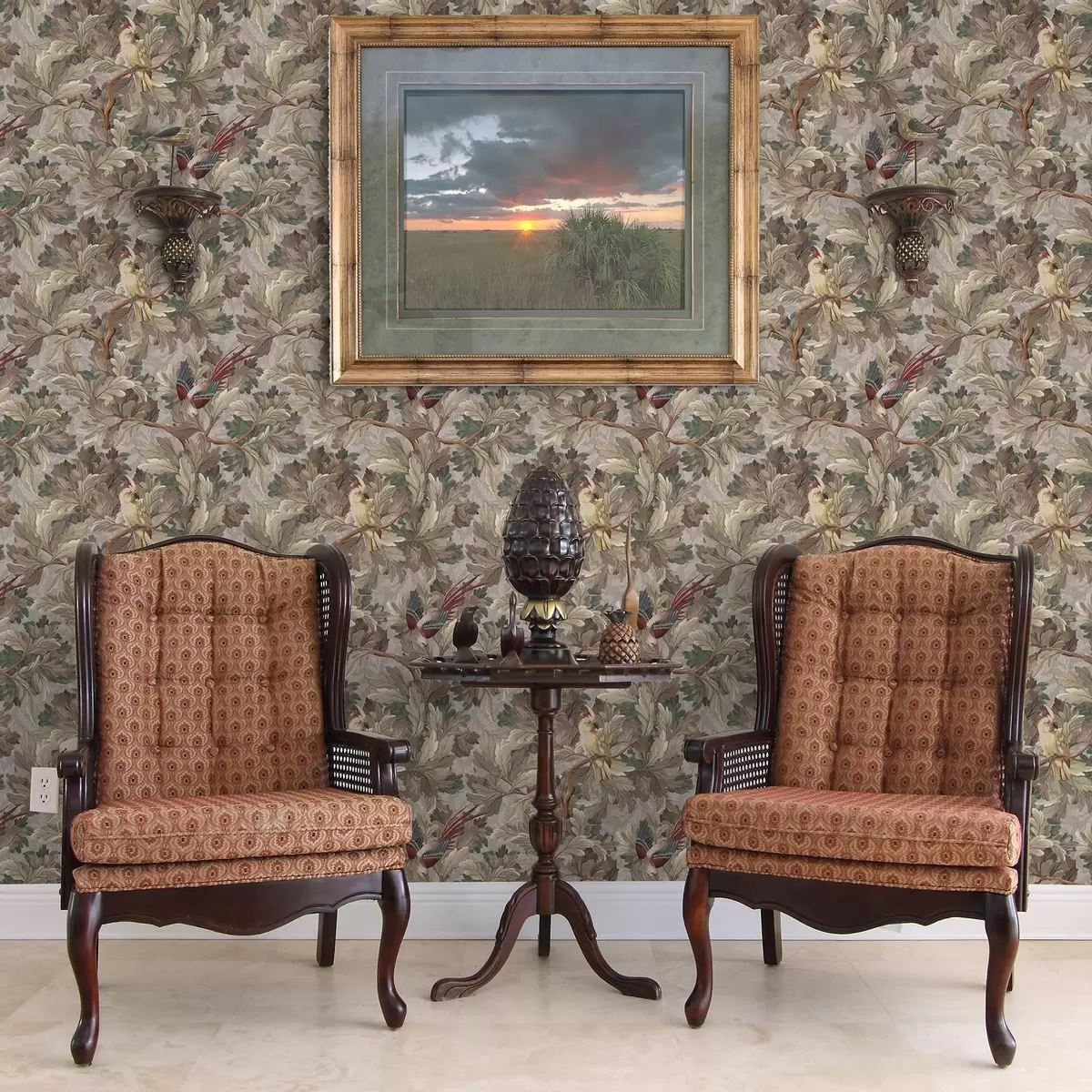 Papel pintado Pájaros sobre ramas en estilo botánico vintage a00175