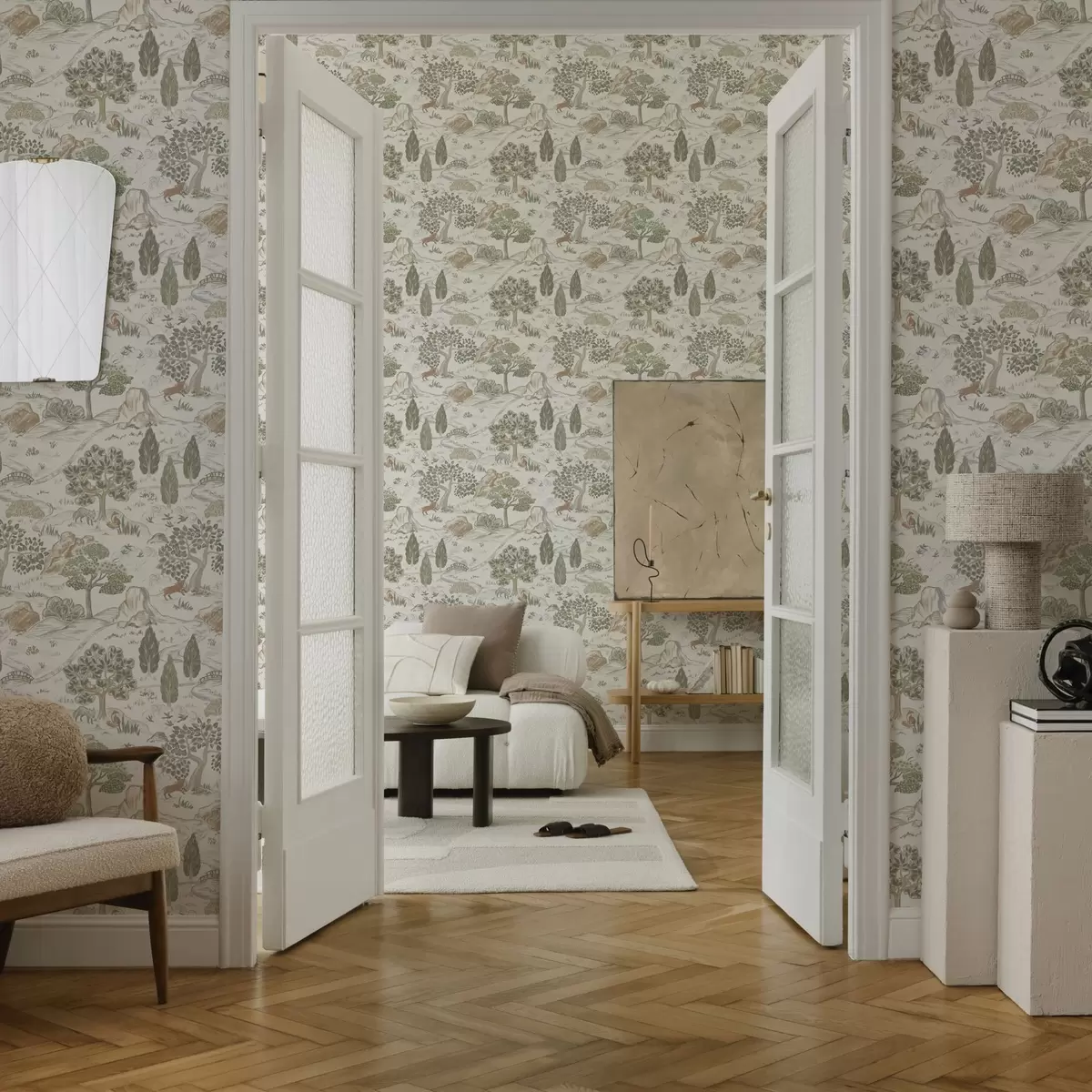 Papel pintado Mapa de la naturaleza de cuento de hadas con animales y árboles a00177