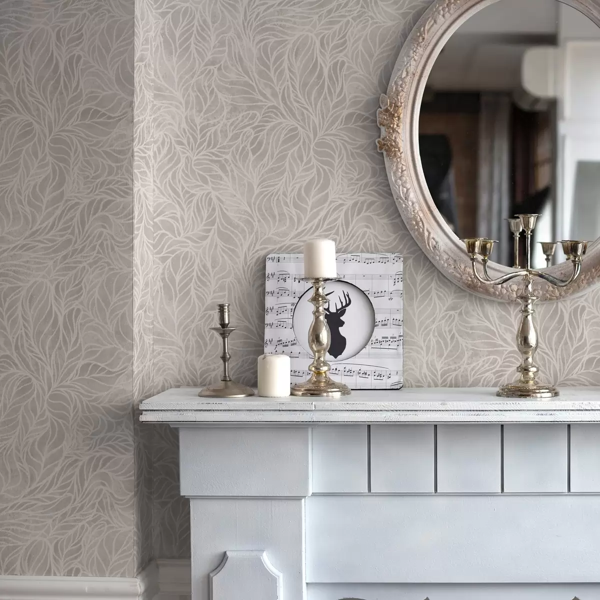 Papel pintado Textura abstracta beige con suaves líneas de hojas a00179