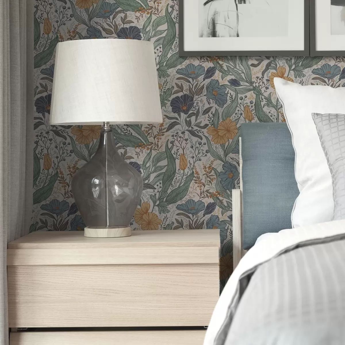 Papel pintado Ilustración dibujada a mano de flores de prado en colores cálidos a00180