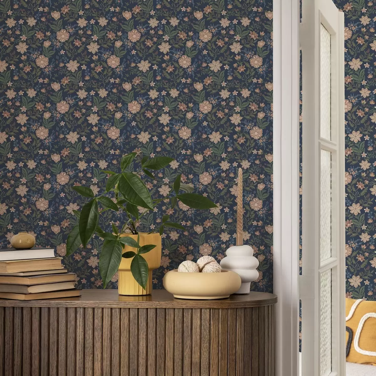 Papel pintado Motivo floral azul oscuro de estilo vintage a00183