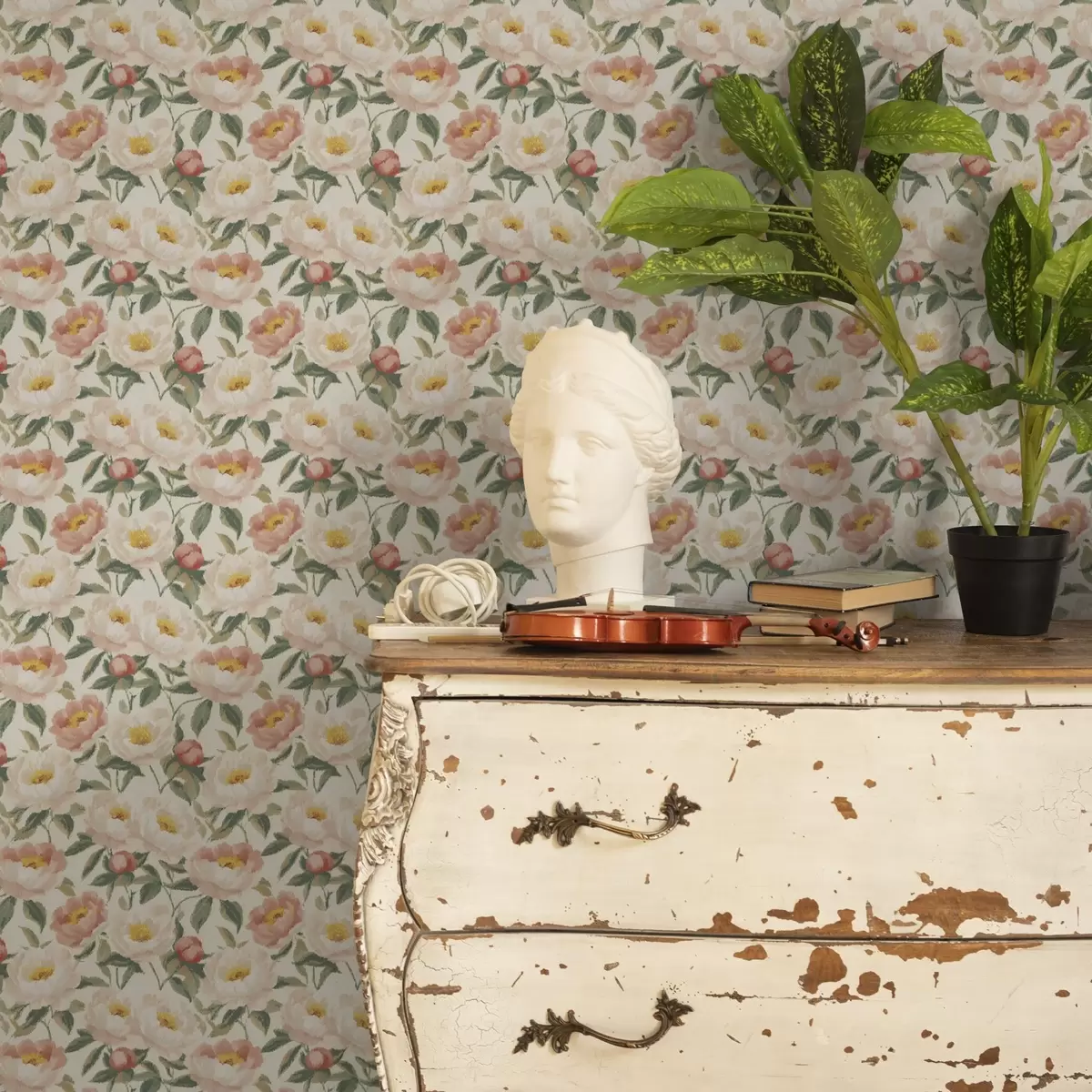 Papel pintado Peonías de acuarela en colores claros de estilo retro a00193