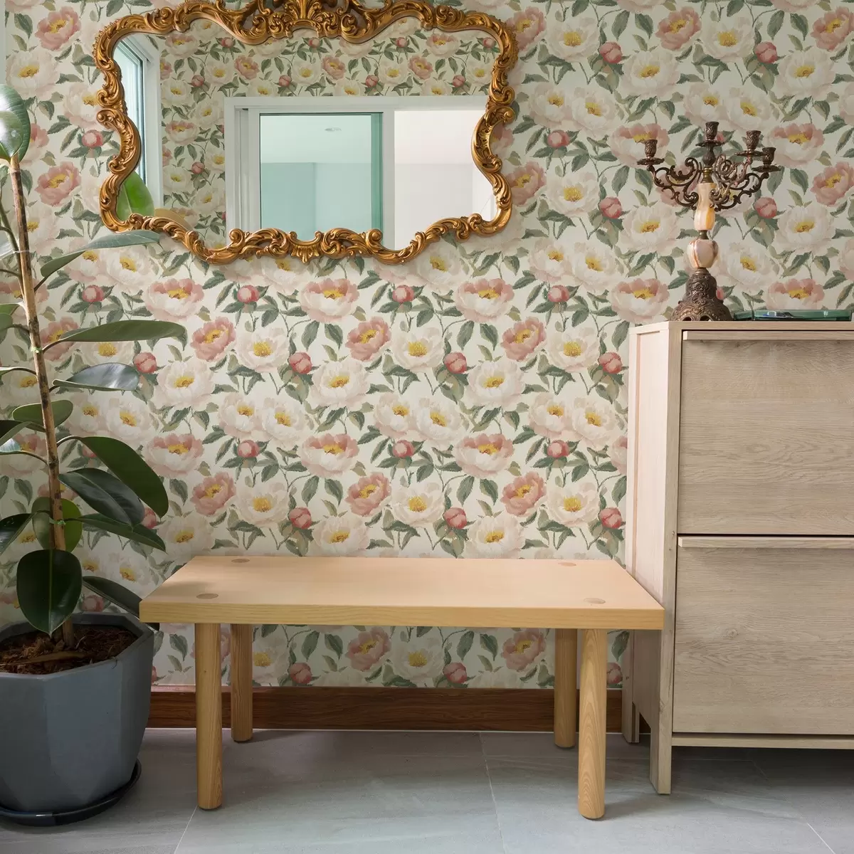 Papel pintado Peonías de acuarela en colores claros de estilo retro a00193