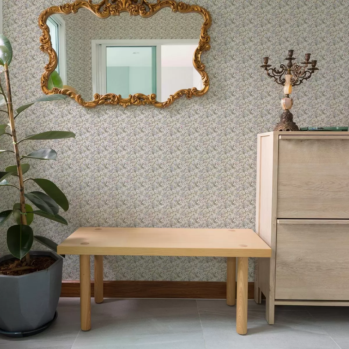 Papel pintado Ramo diagonal con flores primaverales en tonos delicados a00204