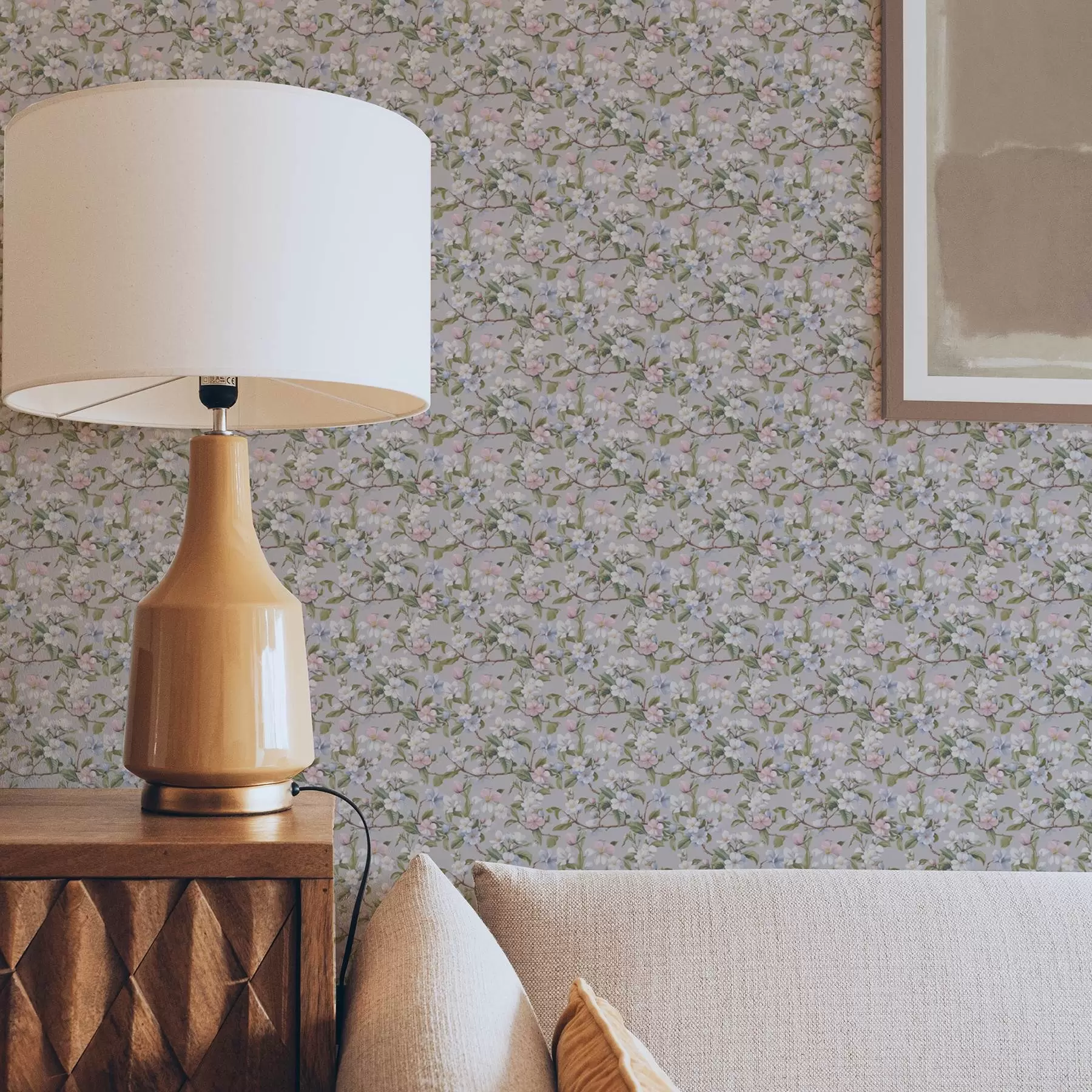 murales de pared Diagonal floral pastel en estilo textil renacentista a00205