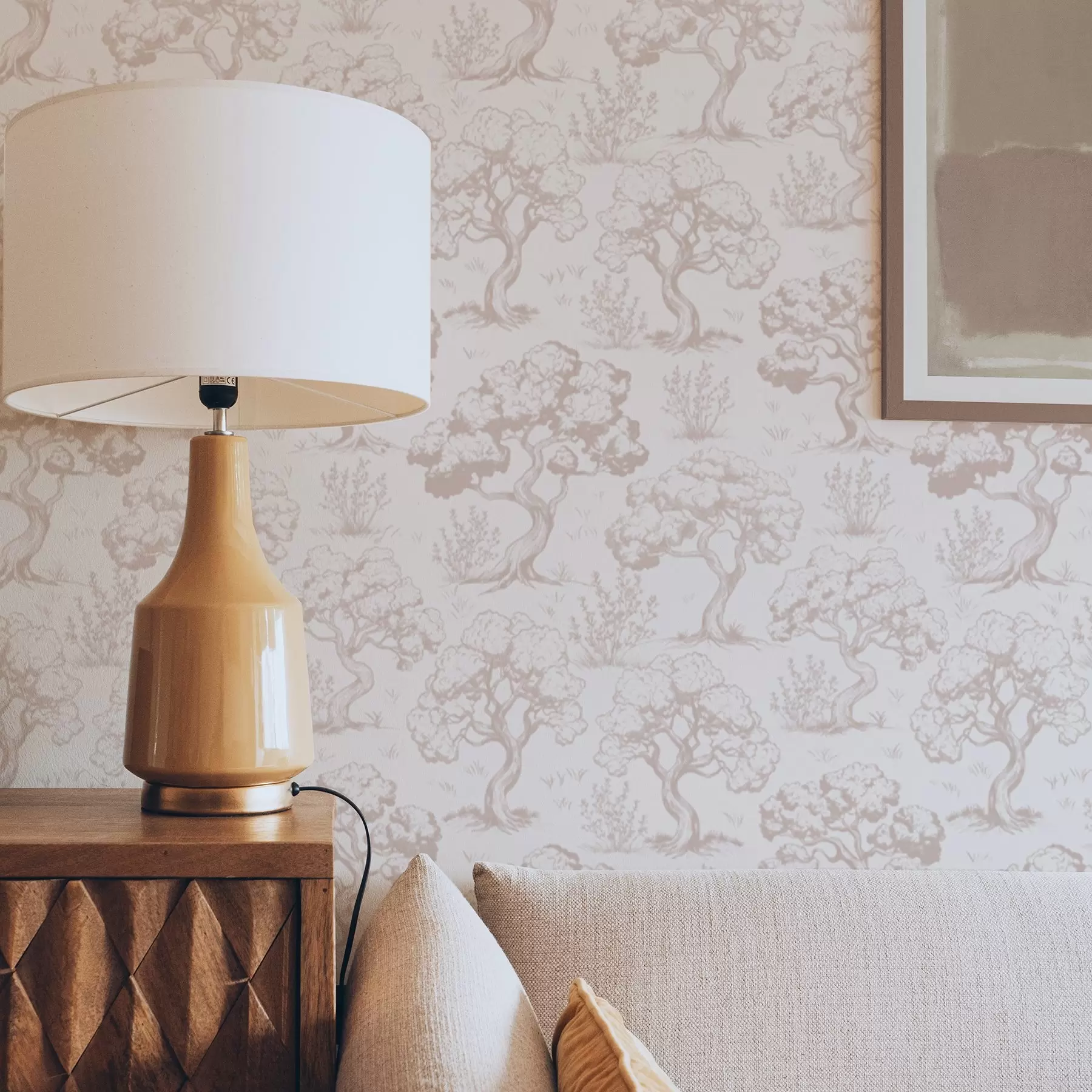 murales de pared Siluetas monocromáticas de árboles en estilo vintage, combinación de colores beige a00210