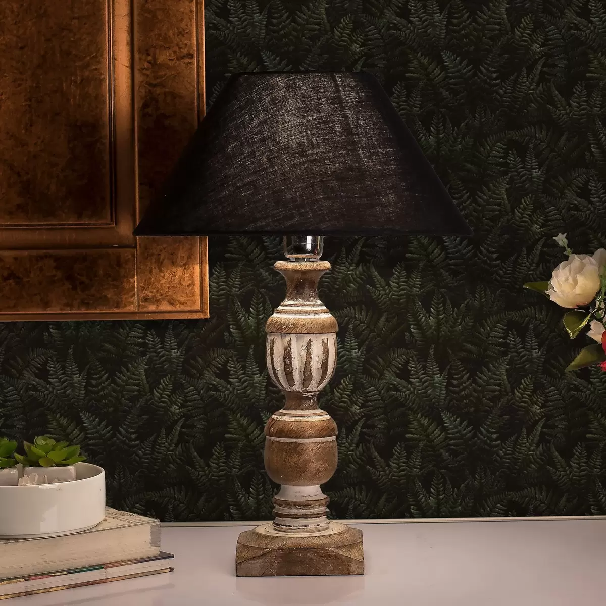 Papel pintado Helecho oscuro, adorno de bosque, colores nocturnos a00214