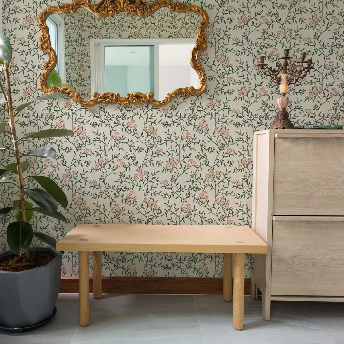 Papel pintado Ramas caladas con flores de coral, motivo floral a00221