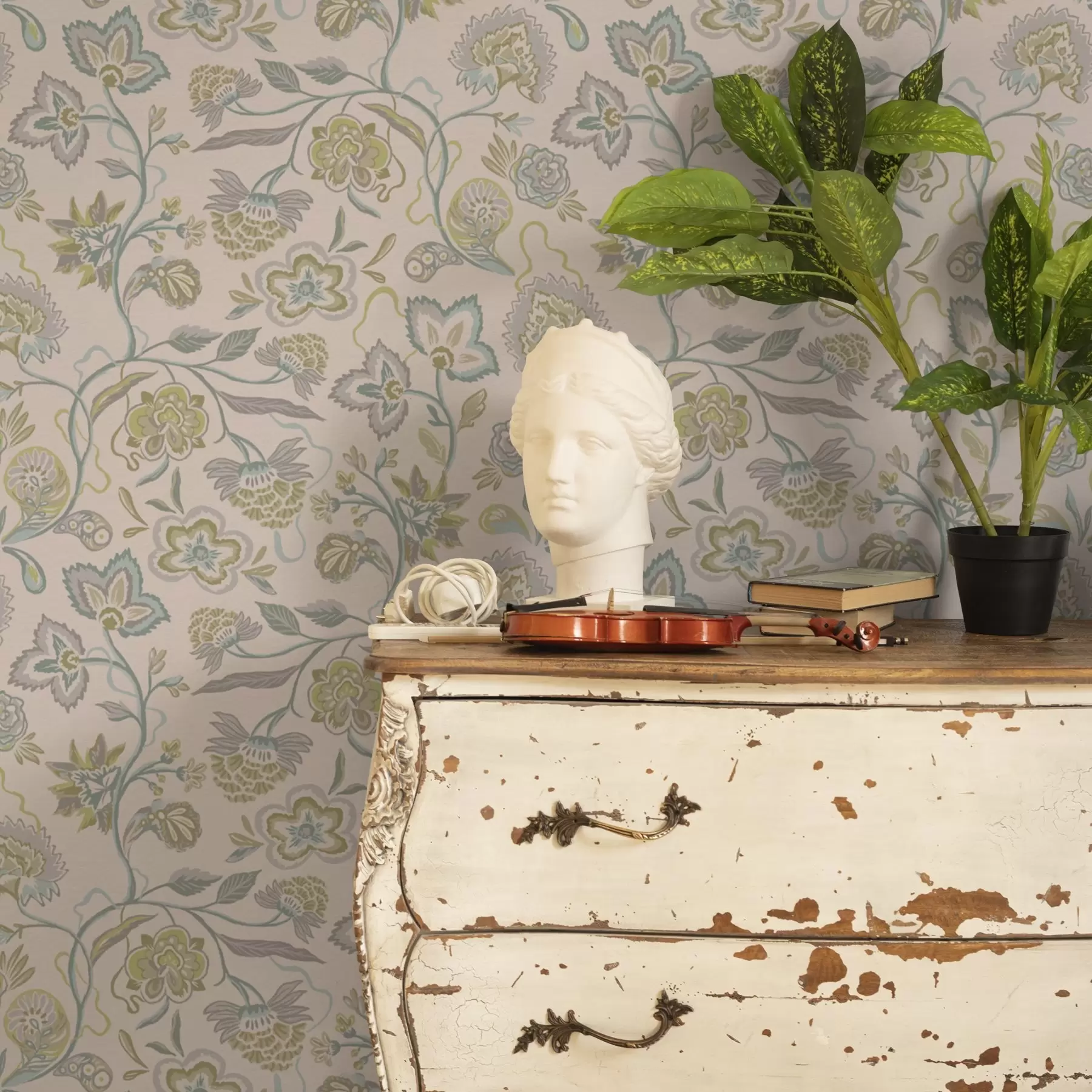 murales de pared Flores ornamentales en colores pastel, estilo vintage a00222