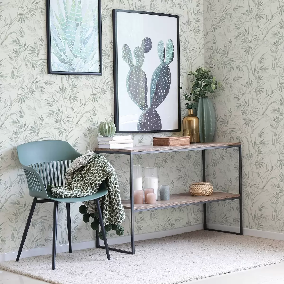 Papel pintado Hojas de acuarela en tonos fríos, diseño minimalista a00225