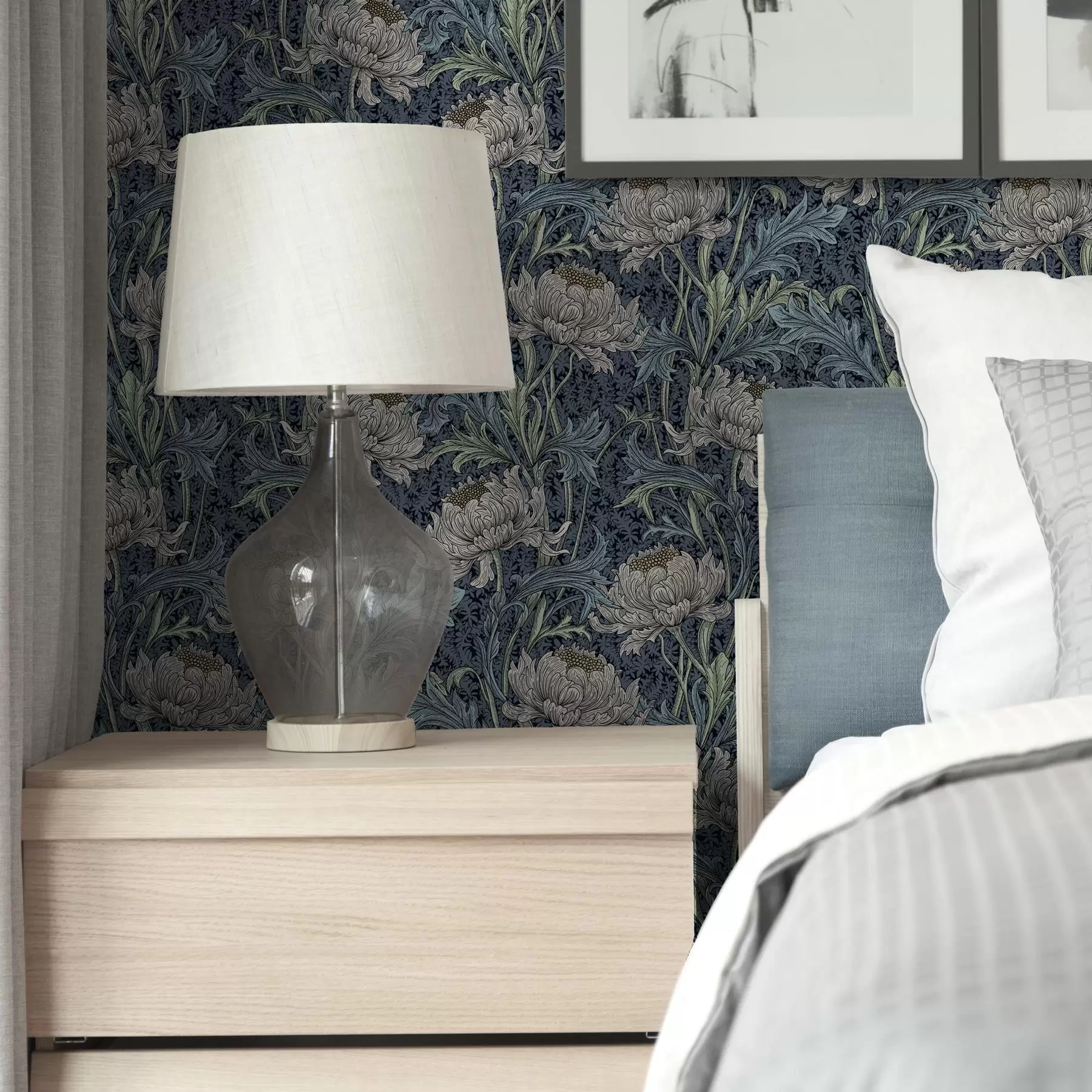 murales de pared Peonías vintage sobre fondo oscuro, estilo floral gótico a00233