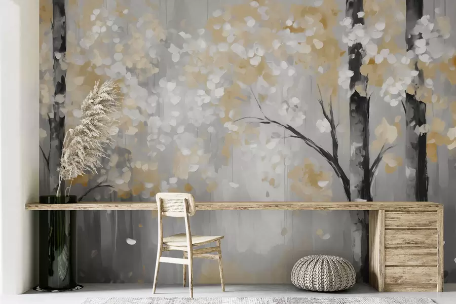 murales de pared Árboles abstractos con trazos de imitación w04017