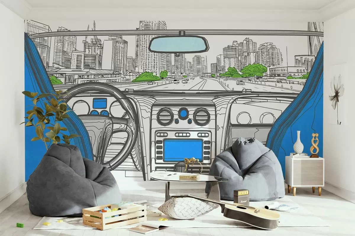 murales de pared Vista del contorno desde un coche w04109v1