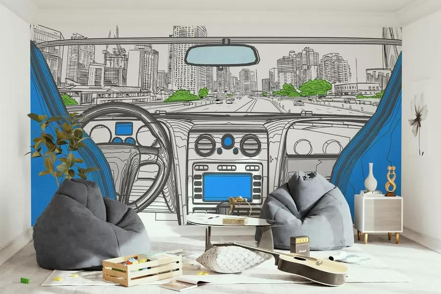 murales de pared Vista del contorno desde un coche w04109v1