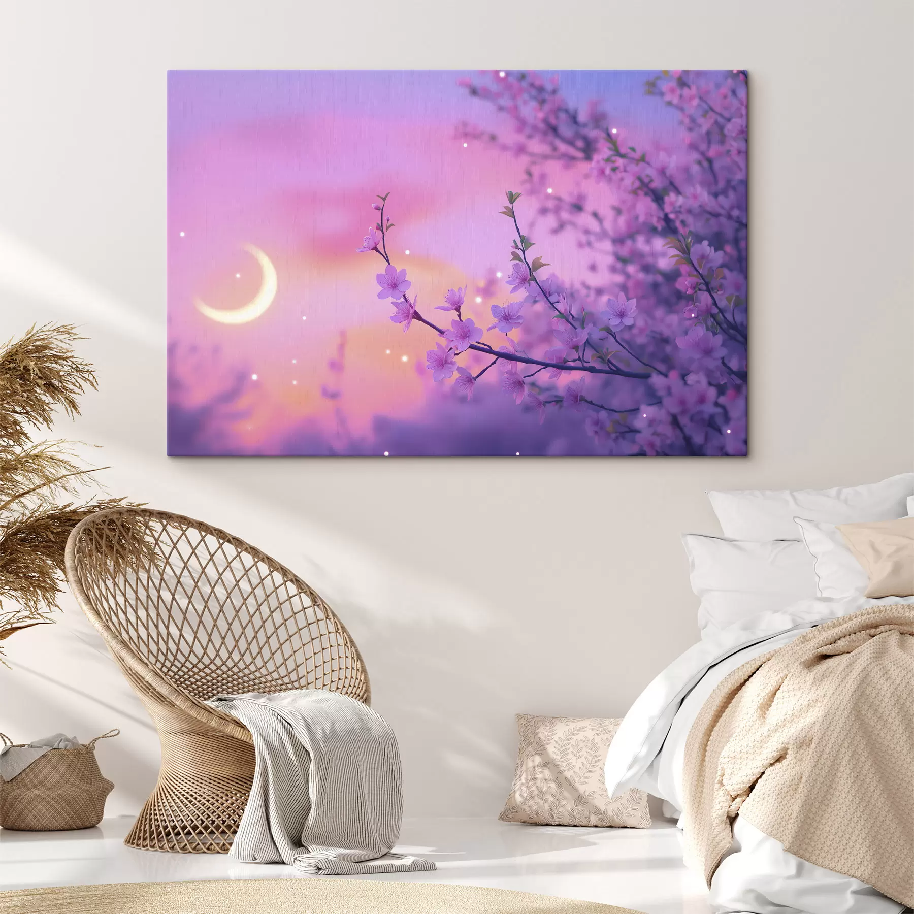 murales de pared Cielo púrpura con luna y cerezos s44717