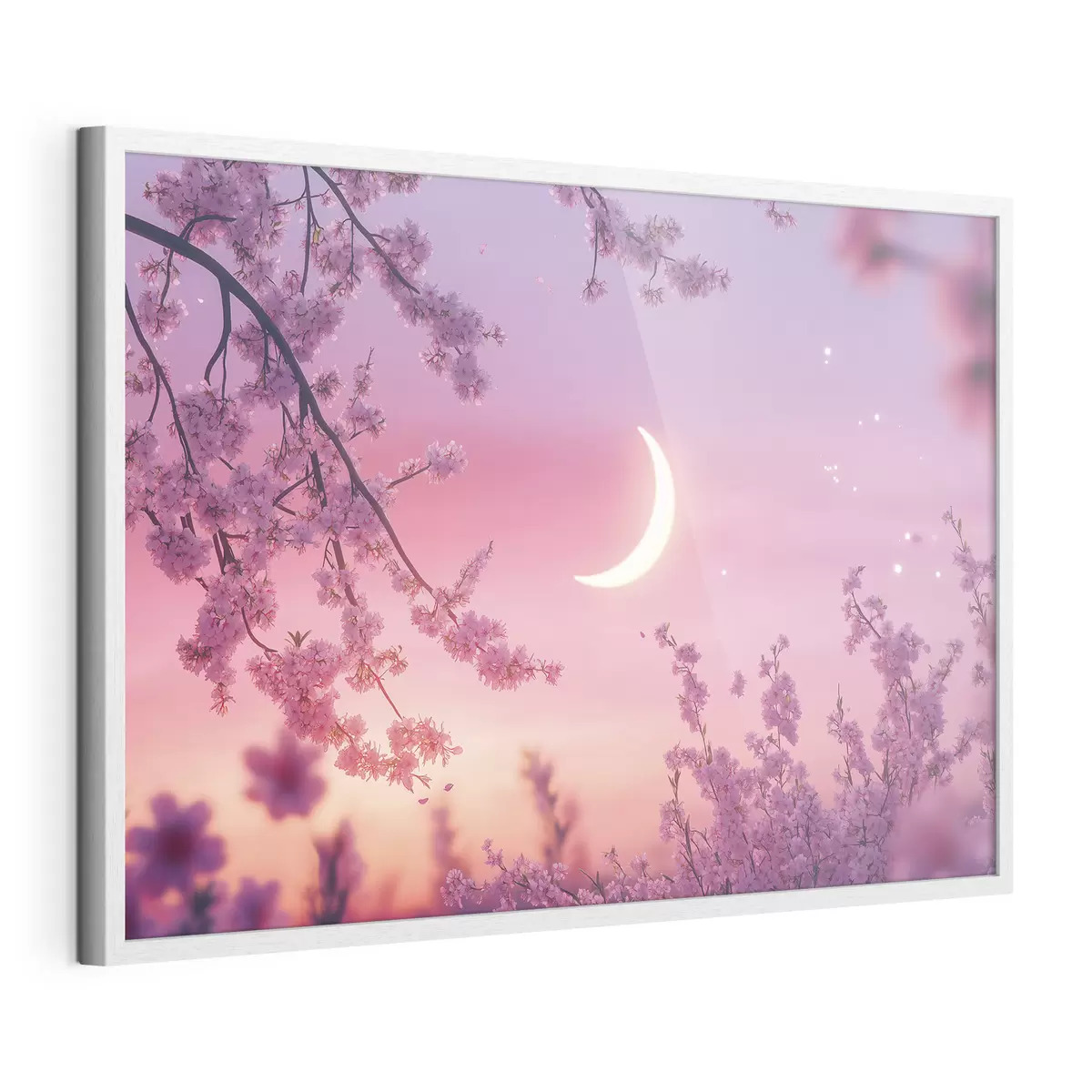 Poster Flor de cerezo, cielo rosa con luna brillante, realismo f44715