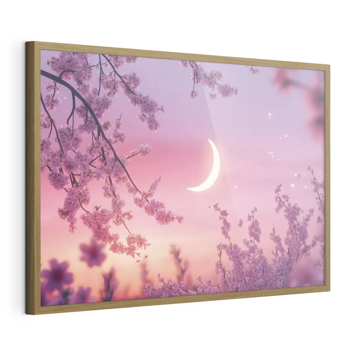 Poster Flor de cerezo, cielo rosa con luna brillante, realismo f44715