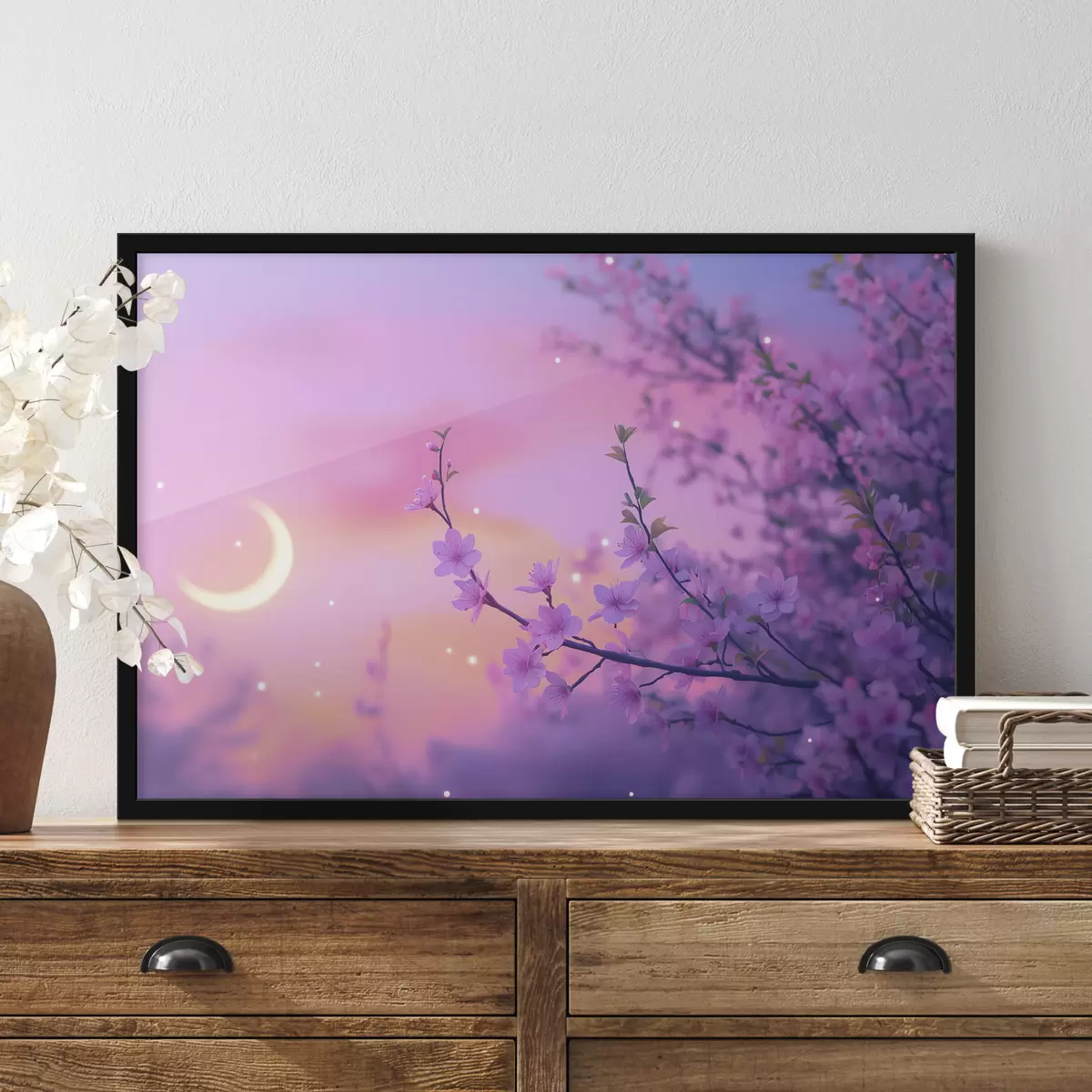 Poster Cielo púrpura con luna y cerezos f44717