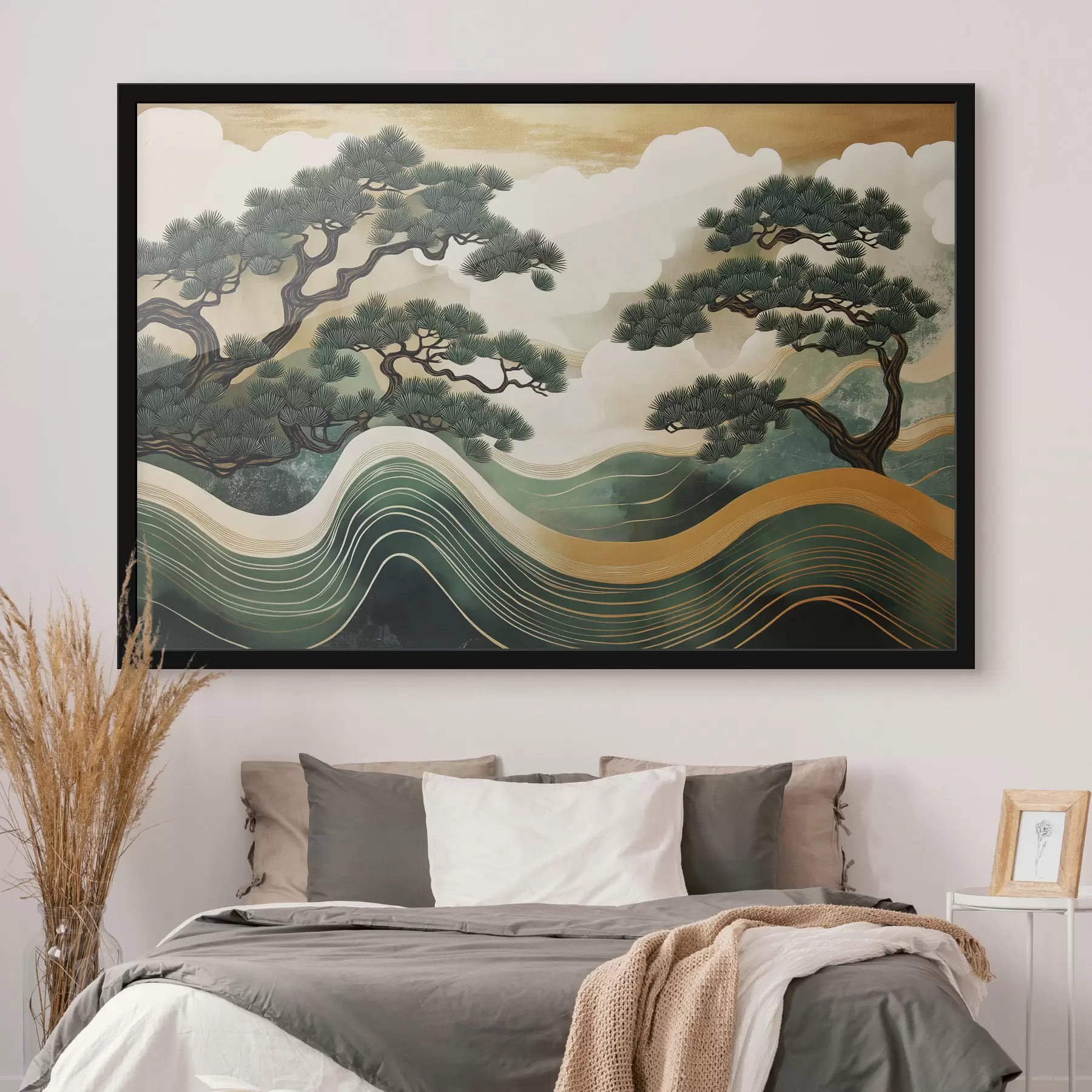 murales de pared Paisajes abstractos con pinos, estilo chino f44720