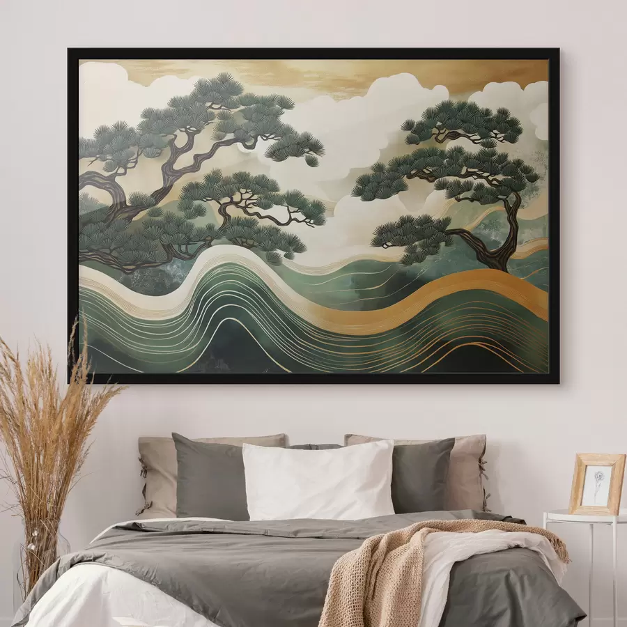 murales de pared Paisajes abstractos con pinos, estilo chino f44720