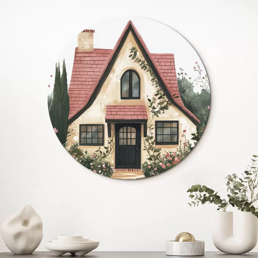 murales de pared Una casa de cuento en el bosque, rosas, estilo pastel r44718