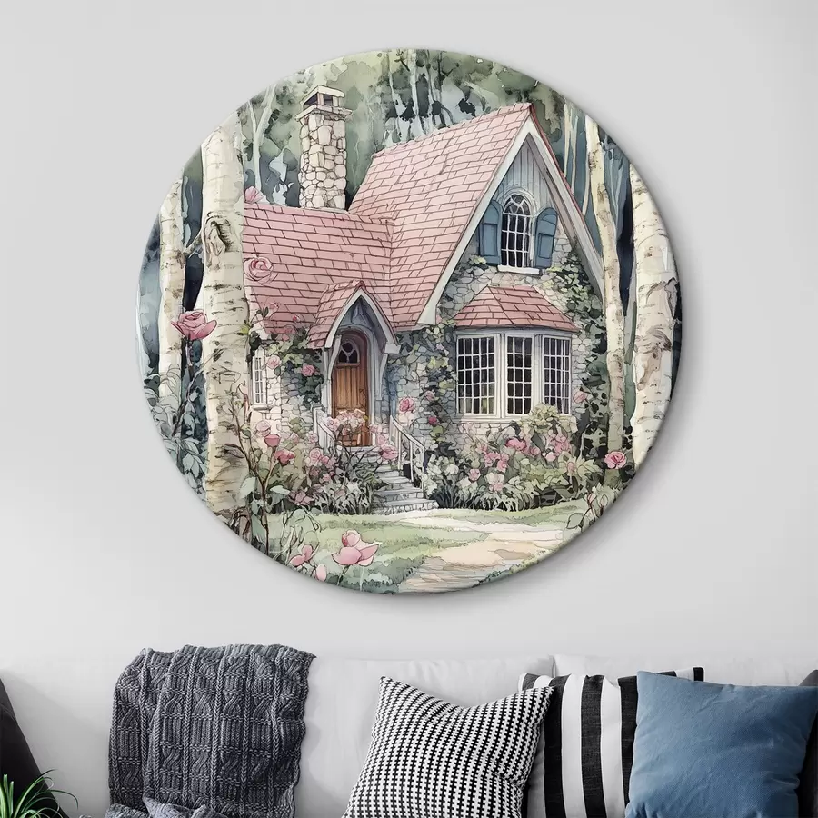 murales de pared Hermosa casa en los abedules, jardín de rosas r44721