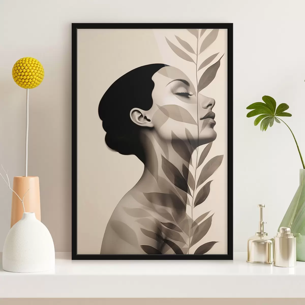 Poster Perfil femenino con motivos florales f44725