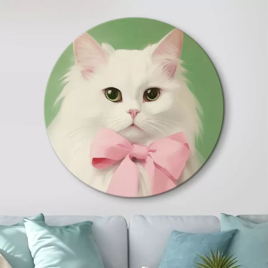 murales de pared Gato blanco con lazo rosa r44739