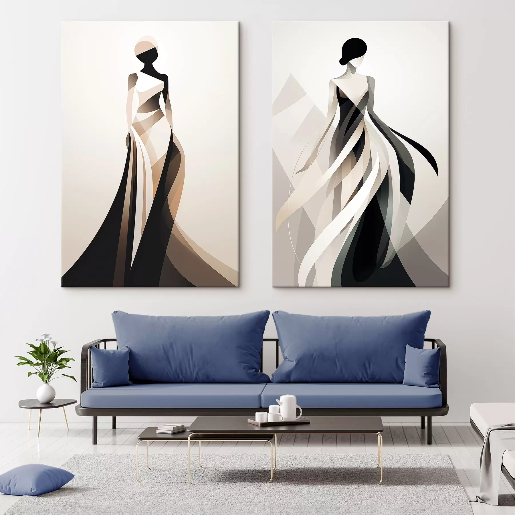 murales de pared Composición de siluetas en tonos claros y oscuros m00465